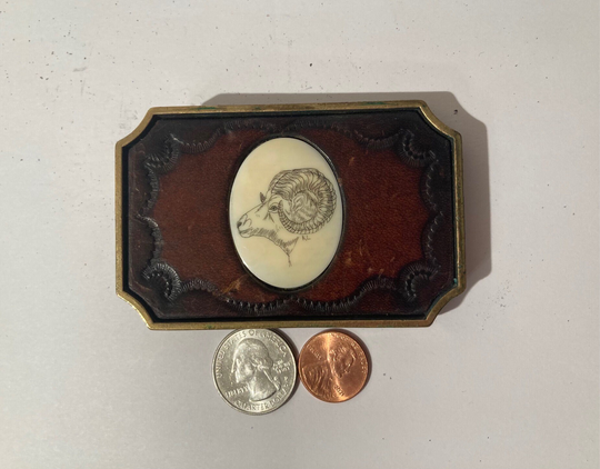 Vintage 1978 Metal Belt Buckle, Bts, Leather, Mountain Ram, Billy Goat, Heavy Duty, Quality, Fashion, Belts, Shelf Display, Made in Usa
