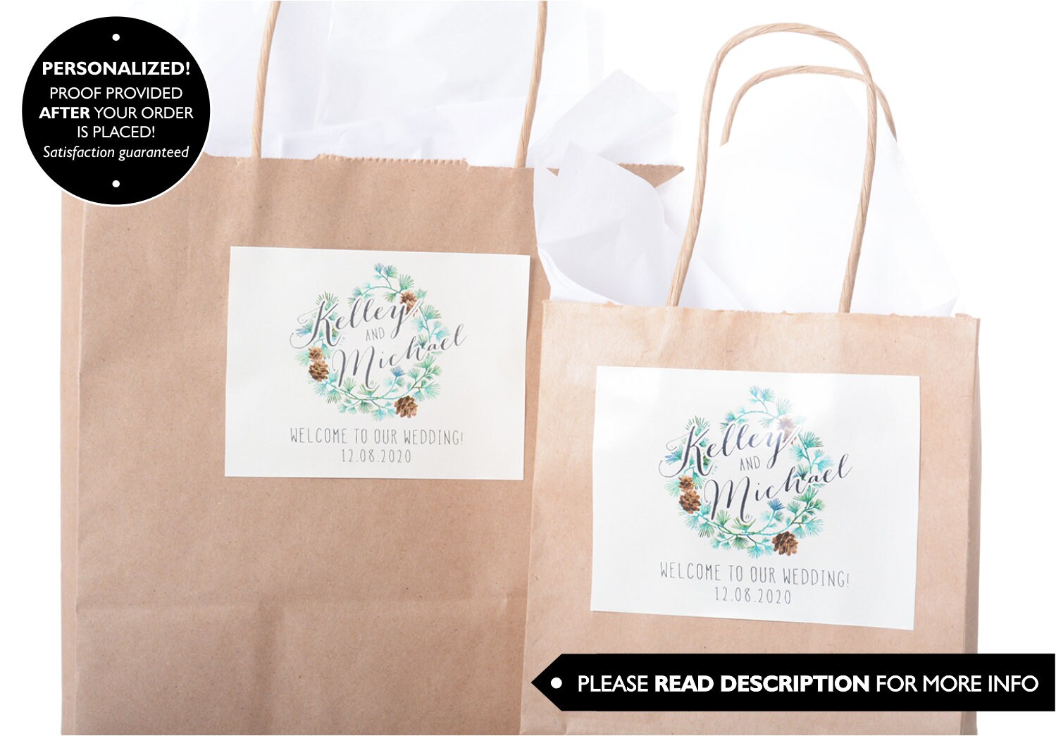 Custom Wedding Stickers - Welcome Bag Box Thank You Rustic Labels #wdib-146