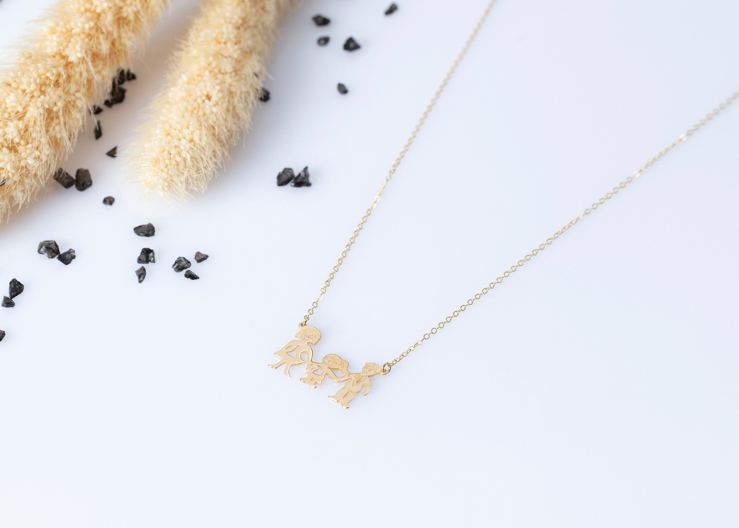 Mom Girl Dad Gold Charm Necklace, 14K Solid Family Mother's Personalized Charms
