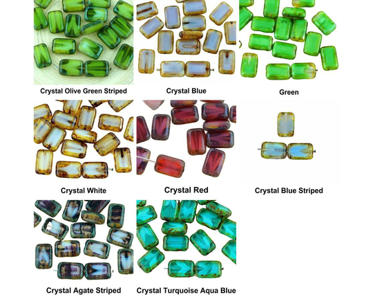 8Pcs Picasso Brown Sea Moonstone Moonlight Opal Table Cut Flat Rectangle Czech Glass Beads 8mm X 12mm