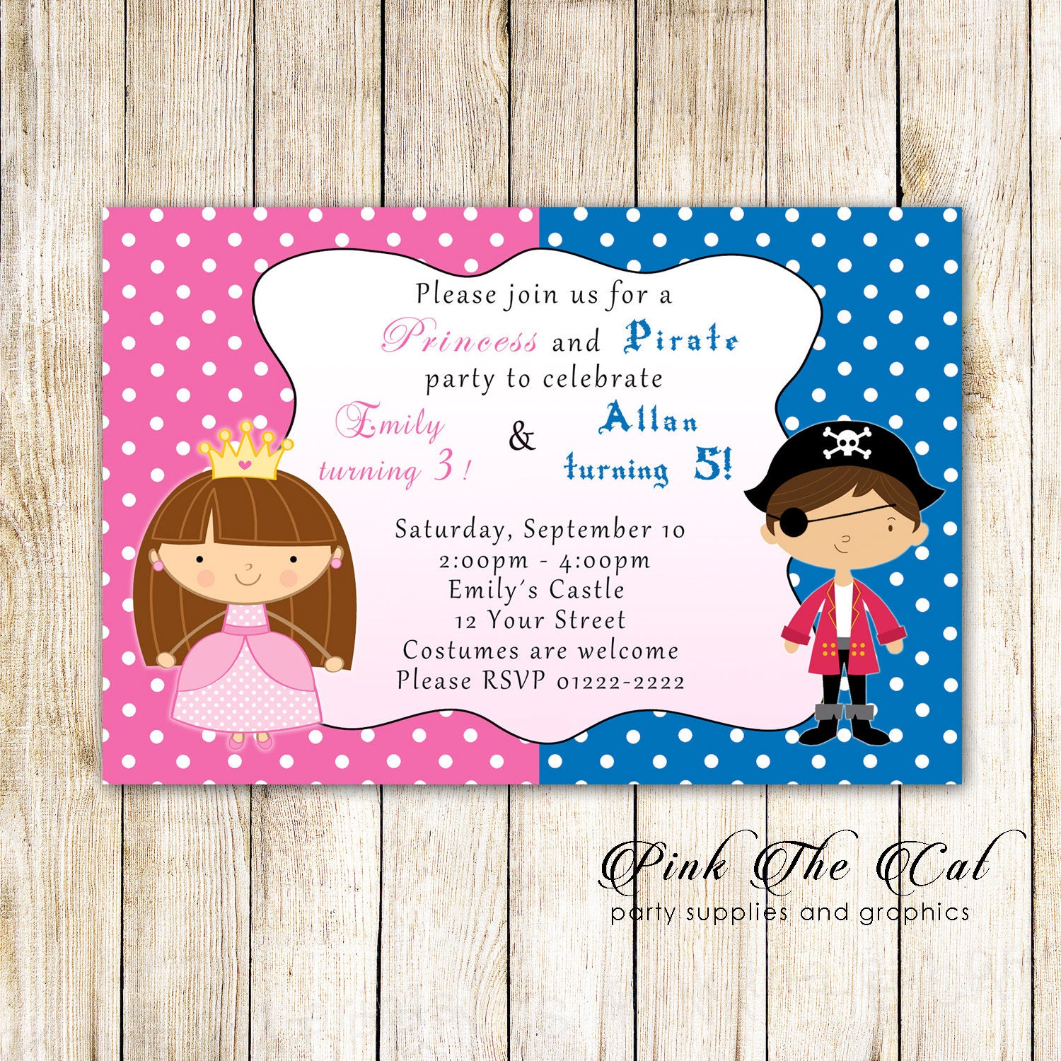 Pirate Princess Invitation, Pirate Kids Birthday Party Invitations, Pirates & Princesses Invitation File Template Twins Siblings
