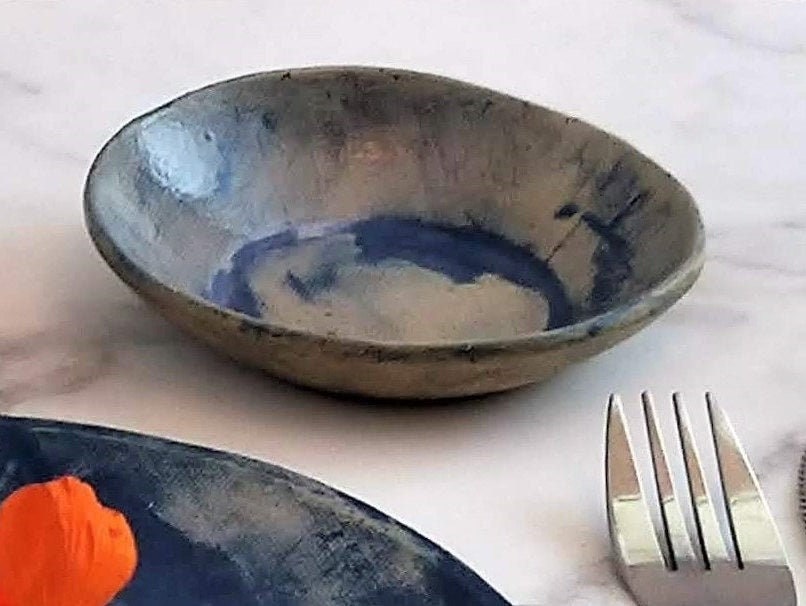 Blue Ceramic Dinner Plate, Glazed Rustic Ramen Bowl, Rice Pottery Salad Noodle Bowl