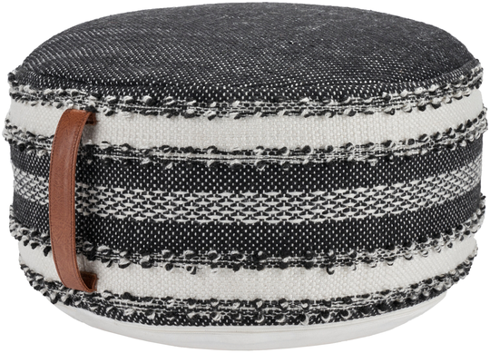 Mina Victory Casual Black Polyester/Polyester Blend Pouf Ottoman | 798019086169
