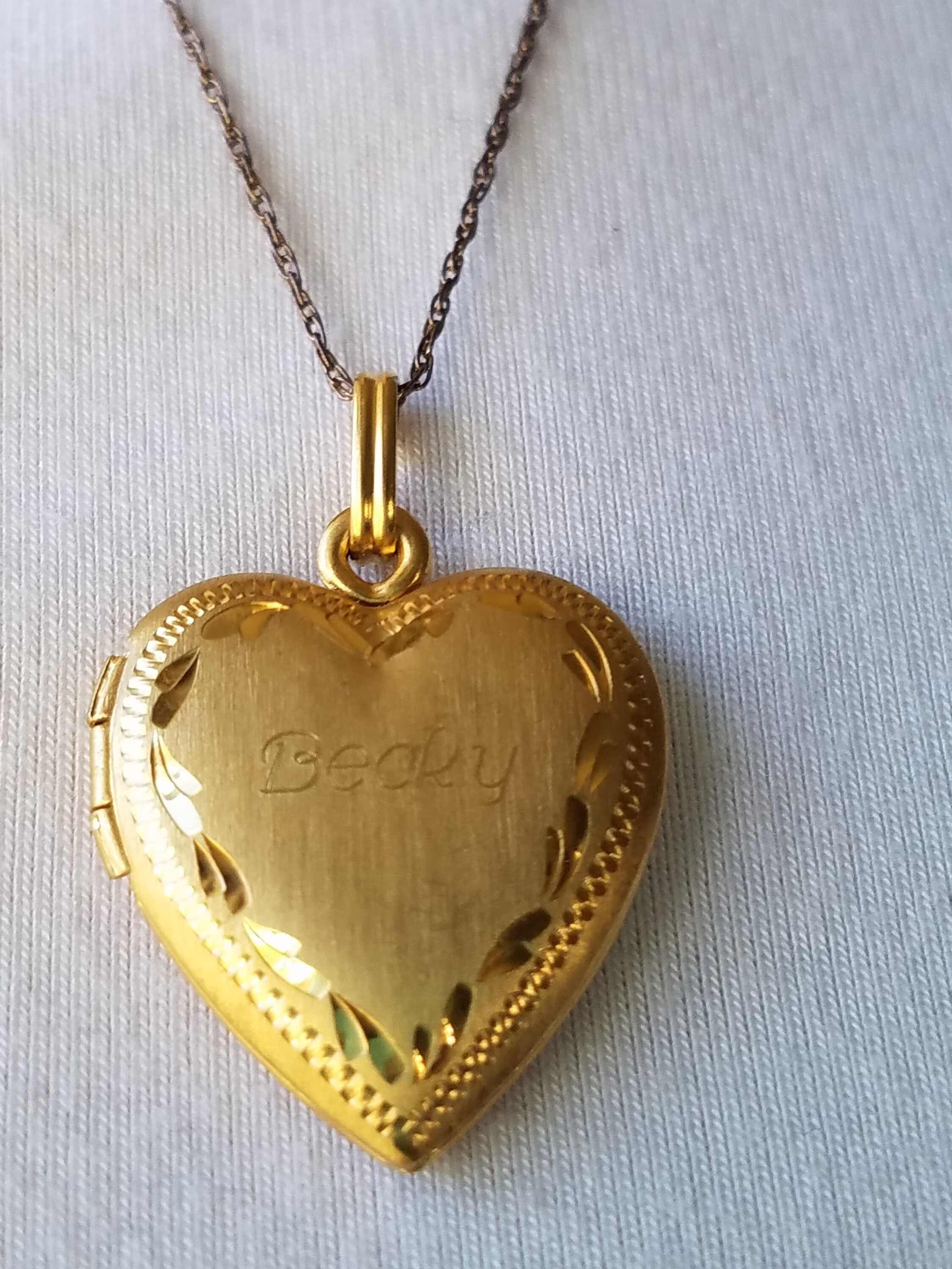 Vintage Vd 14K Gold Filled Heart Engraved "Becky"Locket, Romantic Jewelry, Chain Gf, Satin Matted Finish, Valentines Day Gift