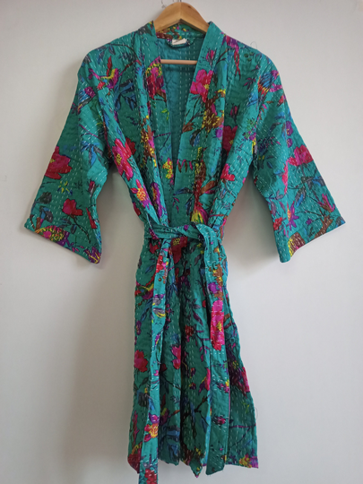 Long Reversible Kantha Kimono Jacket, Handmade Unisex Robe, Japanese Style Winter Jacketn, Cotton Coats, Robe