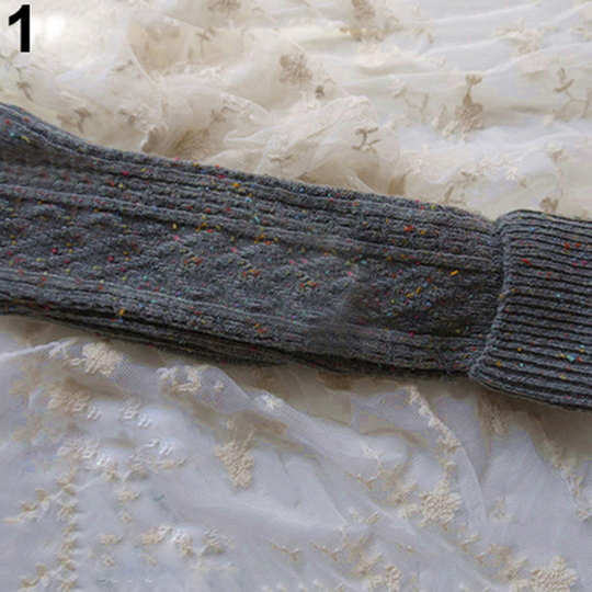 Women Fashion Turn Up Dots Wool Blend Long Knee High Stockings Winter Warm Socks - grey