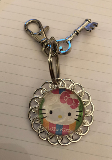 Pink Kitty Silver Filigree Key Chain With Vintage & Swivel Clip