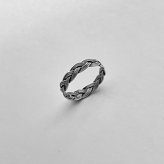 Sterling Silver Thin Braided Ring, Stackable Band, Braid Weave Pinky Midi Ring