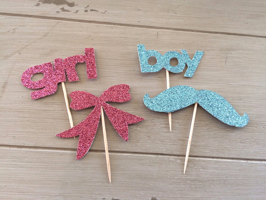 Glitter Baby Shower Gender Reveal Cupcake Topper, Party Decorations, Mix Of 12 Designs