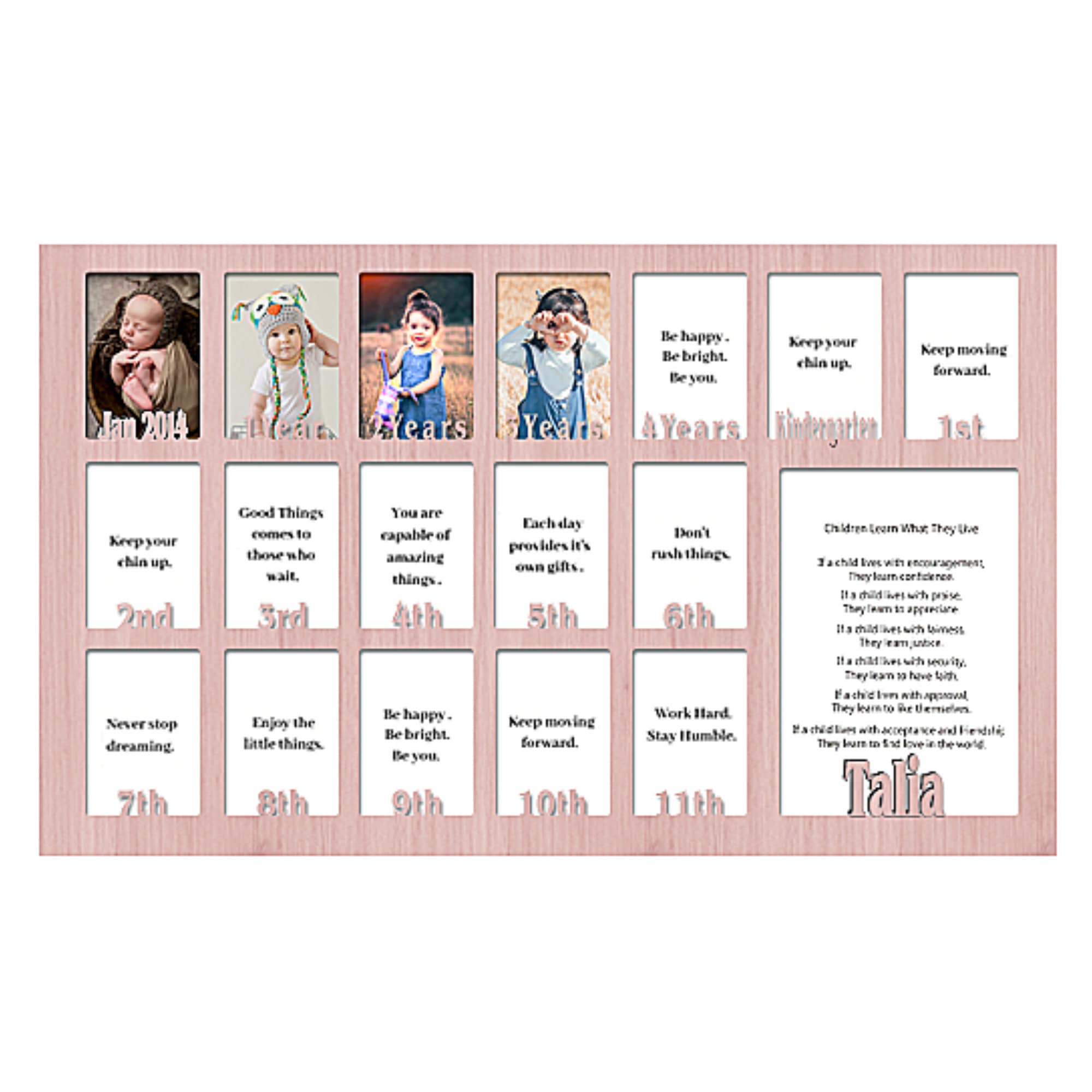 School Years Picture Insert | No Frame - Personalized Name & Date Full 18 Holds Seventeen 2.5 X 3.5 5" 7" Photos 12X20"