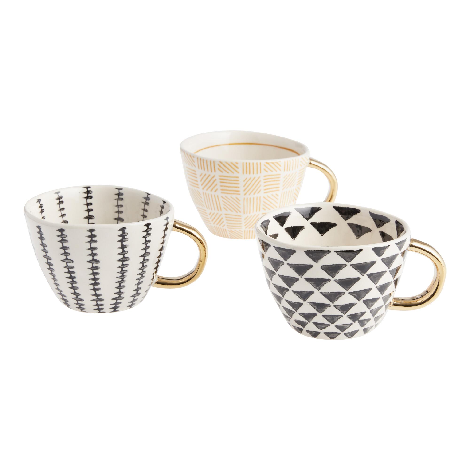 Geo Mugs with Gold Handles Set of 3: Black/Gold - Stoneware by World Market