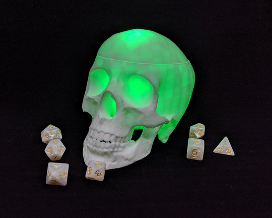 Lighted Skull Dice Box With Magnetic Closure, Dungeons & Dragons, Dnd, Rpg, Pathfinder | Green Light
