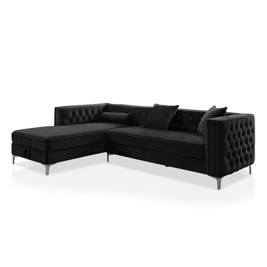 Furniture of America Tefft Glam Black Polyester/Blend Sectional | IDF-6652BK-SEC