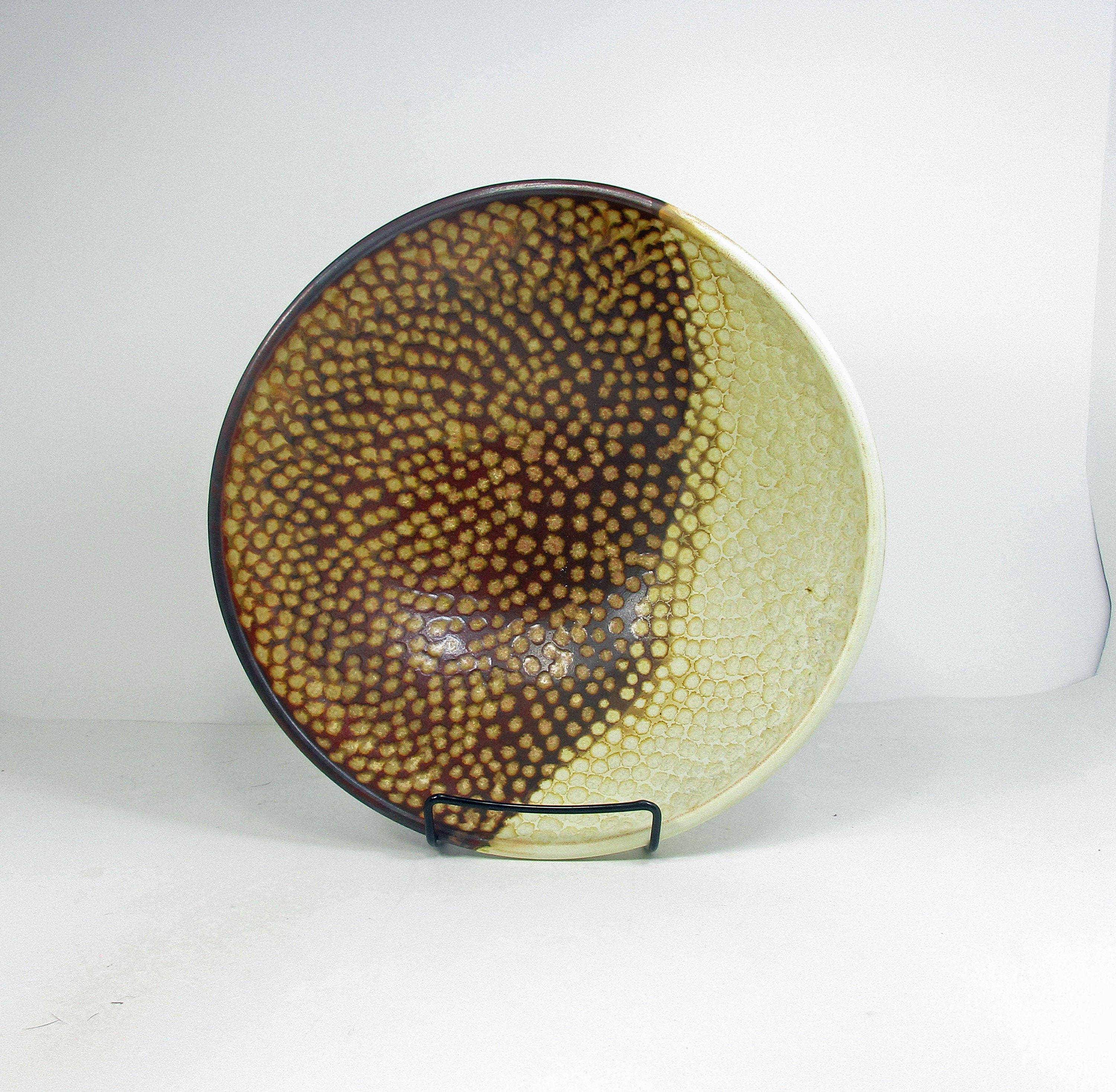 Ceramic Serving Bowl in Iron Red & Yellow With Light Polka Dots