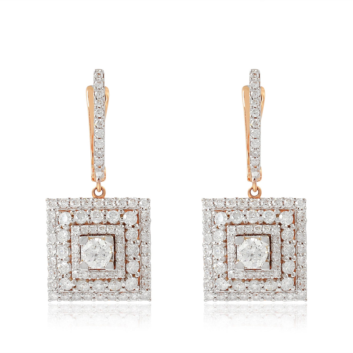 Solid 14K White Gold Natural 2.10 Ct Hi Color Si Clarity Solitaire Diamond Square Dangle Earrings Handmade Jewelry Mother's Day Gift