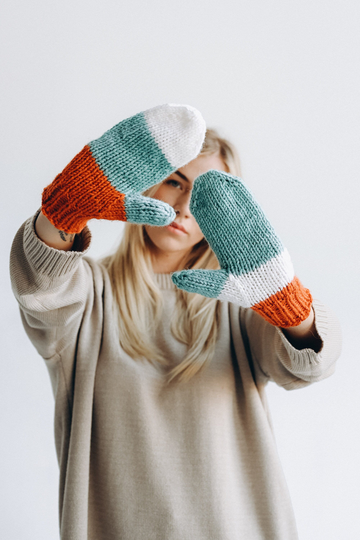 Wool Blend Mittens, Hand Made Wristwarmers, Knitted Armwarmers, Wool Mittens