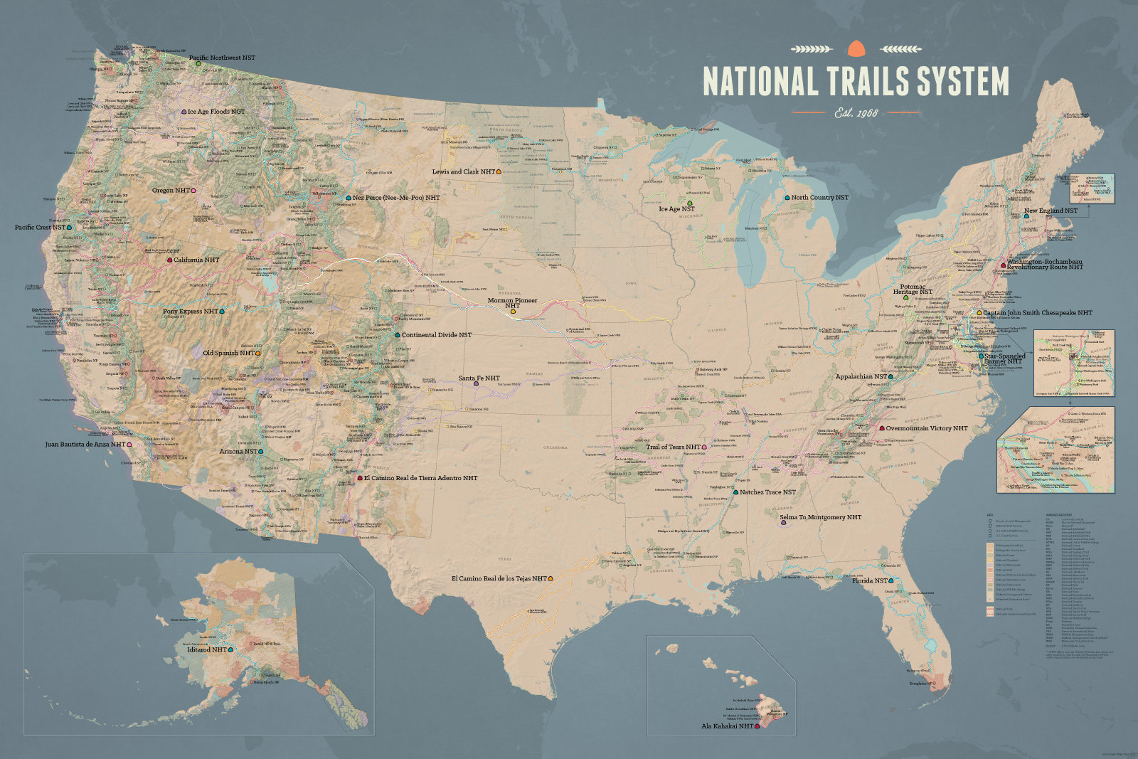 Us National Trails System Map 24x36 Poster