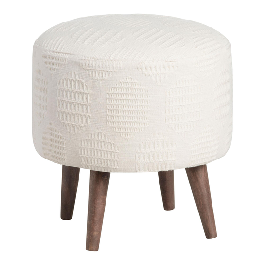 Round Cream Textured Bates Upholstered Stool: White - Fabric by World Market