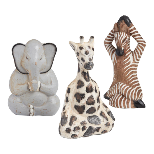Wood Yoga Safari Animals Set Of 3 by World Market