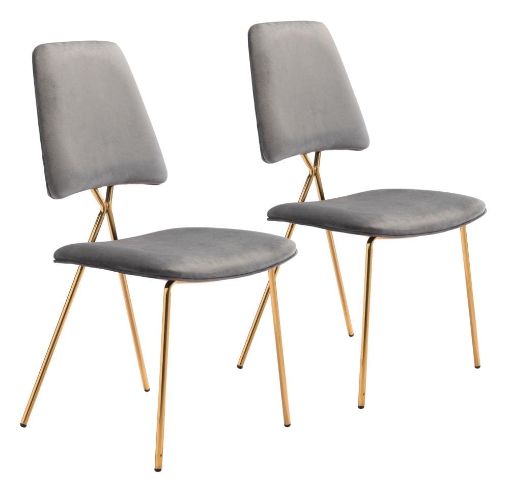 Zuo Modern Set of 2 Chloe Contemporary/Modern Polyester/Polyester Blend Upholstered Dining Side Chair (Metal Frame) in Gray | 101463