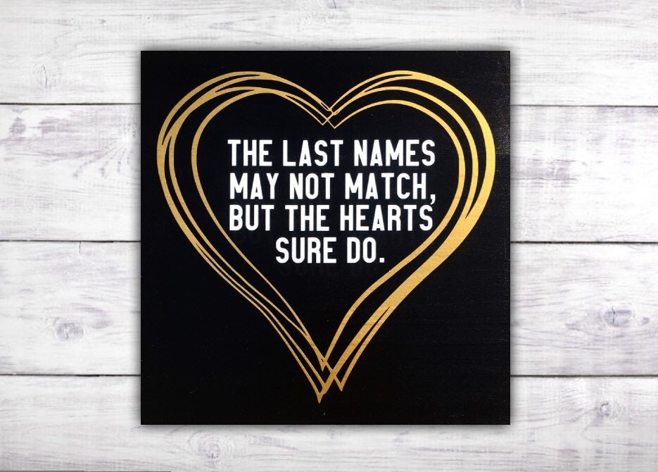 Gold Heart Wreath Last Name Sign | Blended Family Mothers Day Gift Step Mom Wall Art