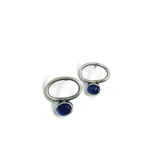 Sterling Silver Oval Studs With Amethyst February Birthstone