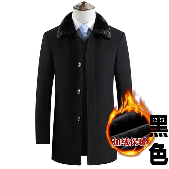 Men's Classic Black Cashmere Coats 2020 Winter New Slim Fit Male Long Wool Trench Coat Thicken Plus Fleece Wool &Blends Overcoat - black fur collar,