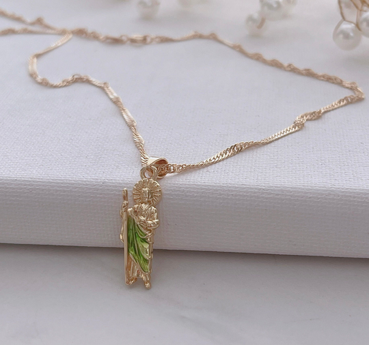 Saint Jude Necklace, San Judas Tadeo, Gold Filled Jewelry, Religious Protection Gift