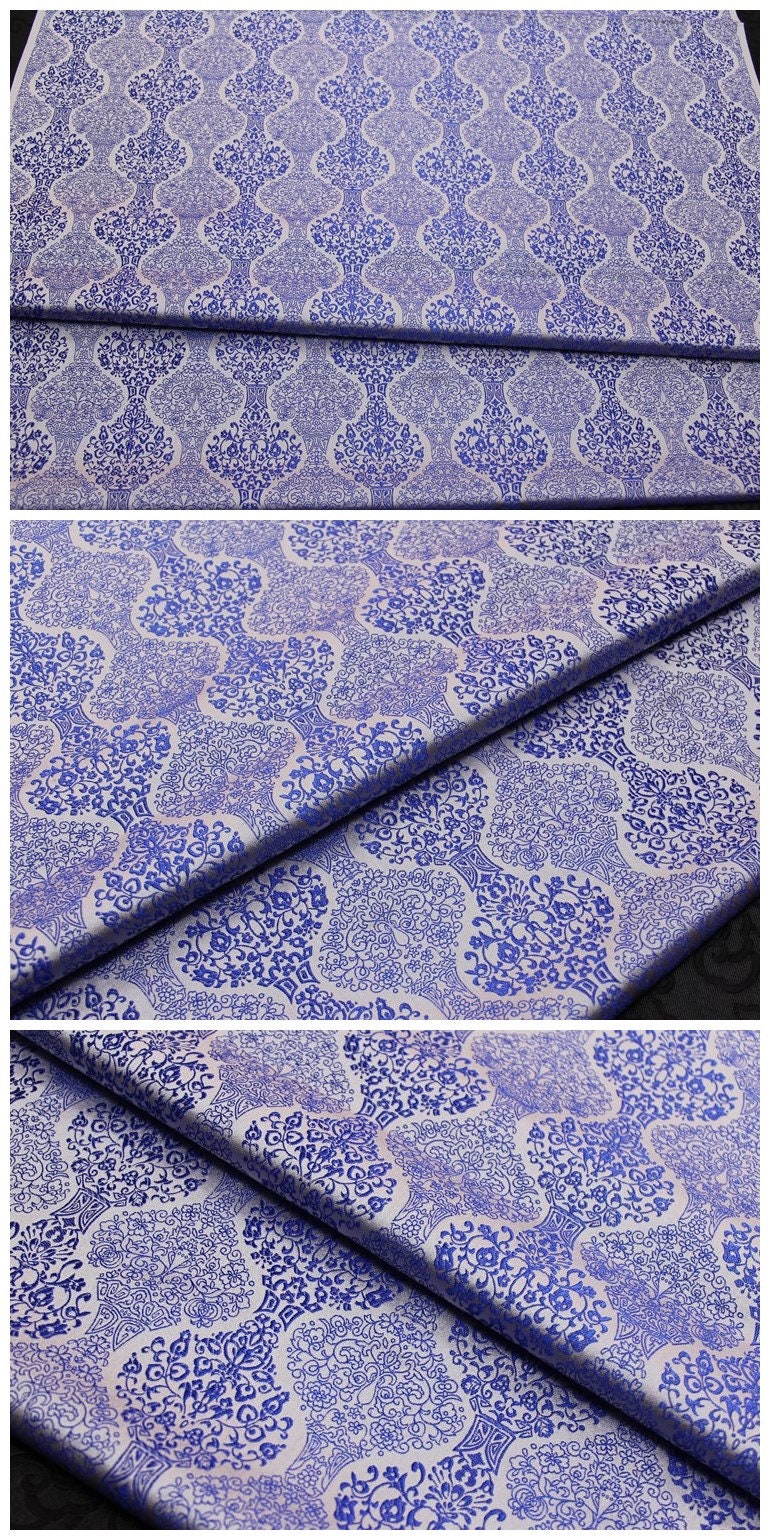 6 Colors Chinese Vintage Vase Blue White Pink Brocade Tapestry Satin Fabric By Yard Cosplay Stage