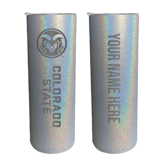Colorado State Rams 20 oz Customizable Insulated Stainless Steel Skinny Tumbler - Rainbow Glitter Grey
