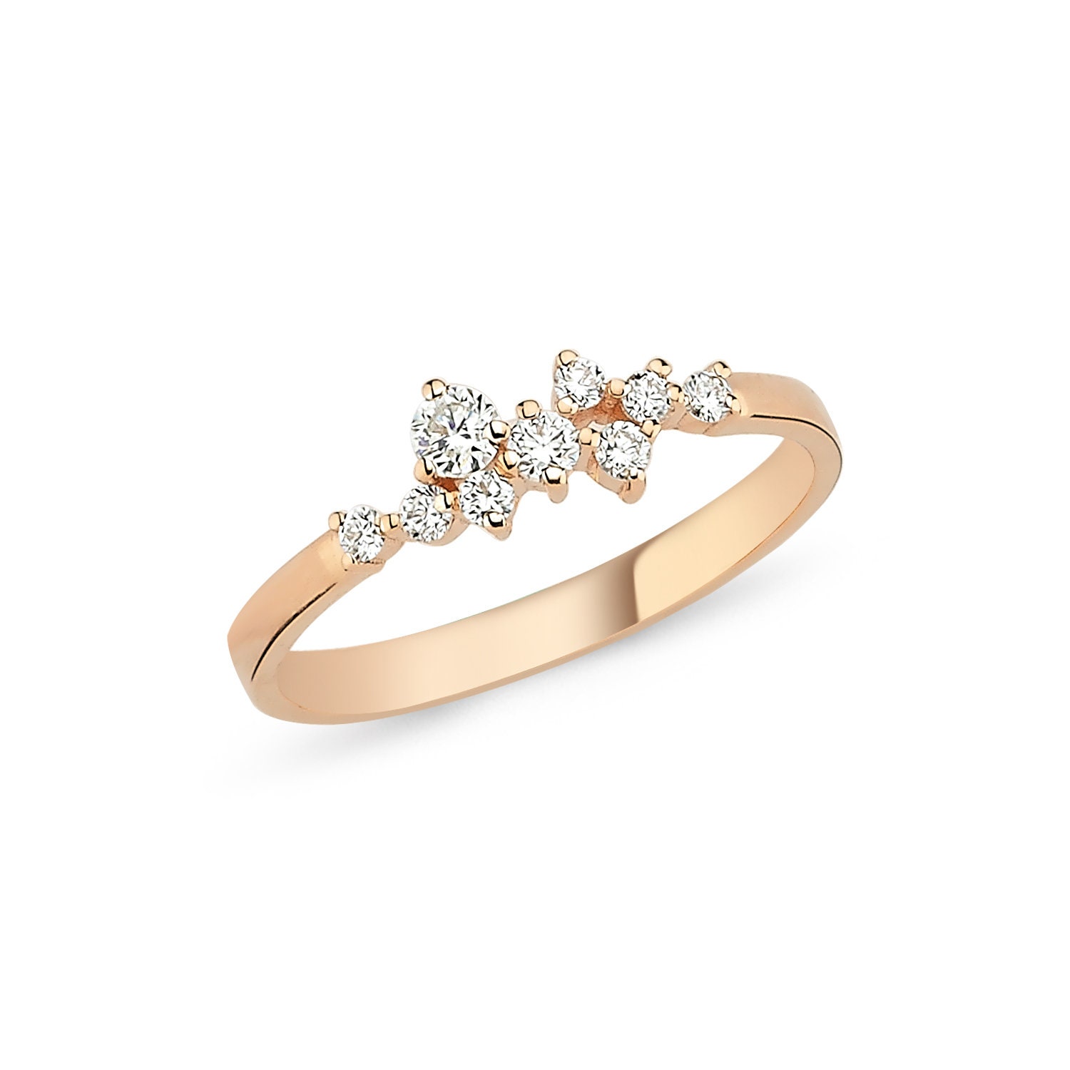 Diamond Cluster Ring/Scatter Simple Gold Multi Stone /Gift For Women /Unique /Minimal