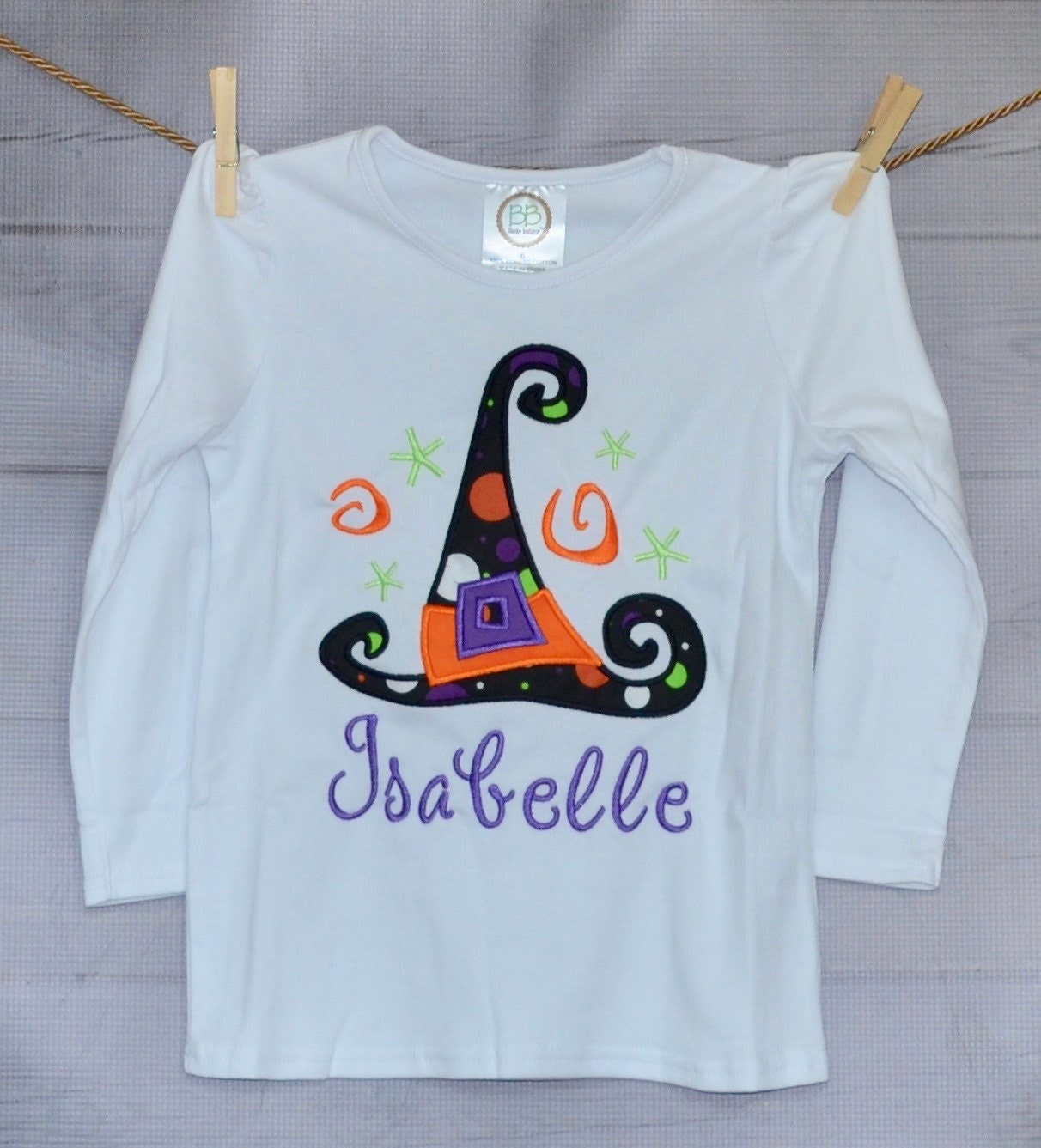 Personalized Halloween Witch's Hat Applique Shirt Or Bodysuit For Boy Girl
