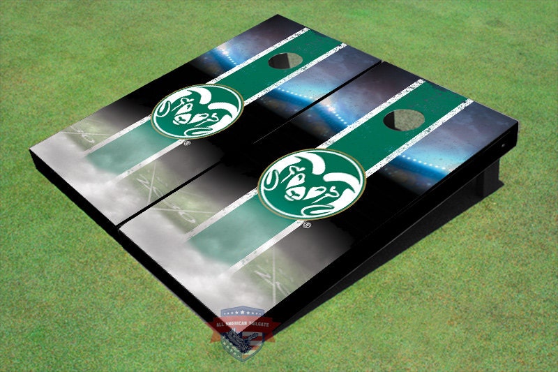 Corn Hole Ncaa Colorado State University Rams Logo Field Long Strip Matching Green Graphic Cornhole Boards
