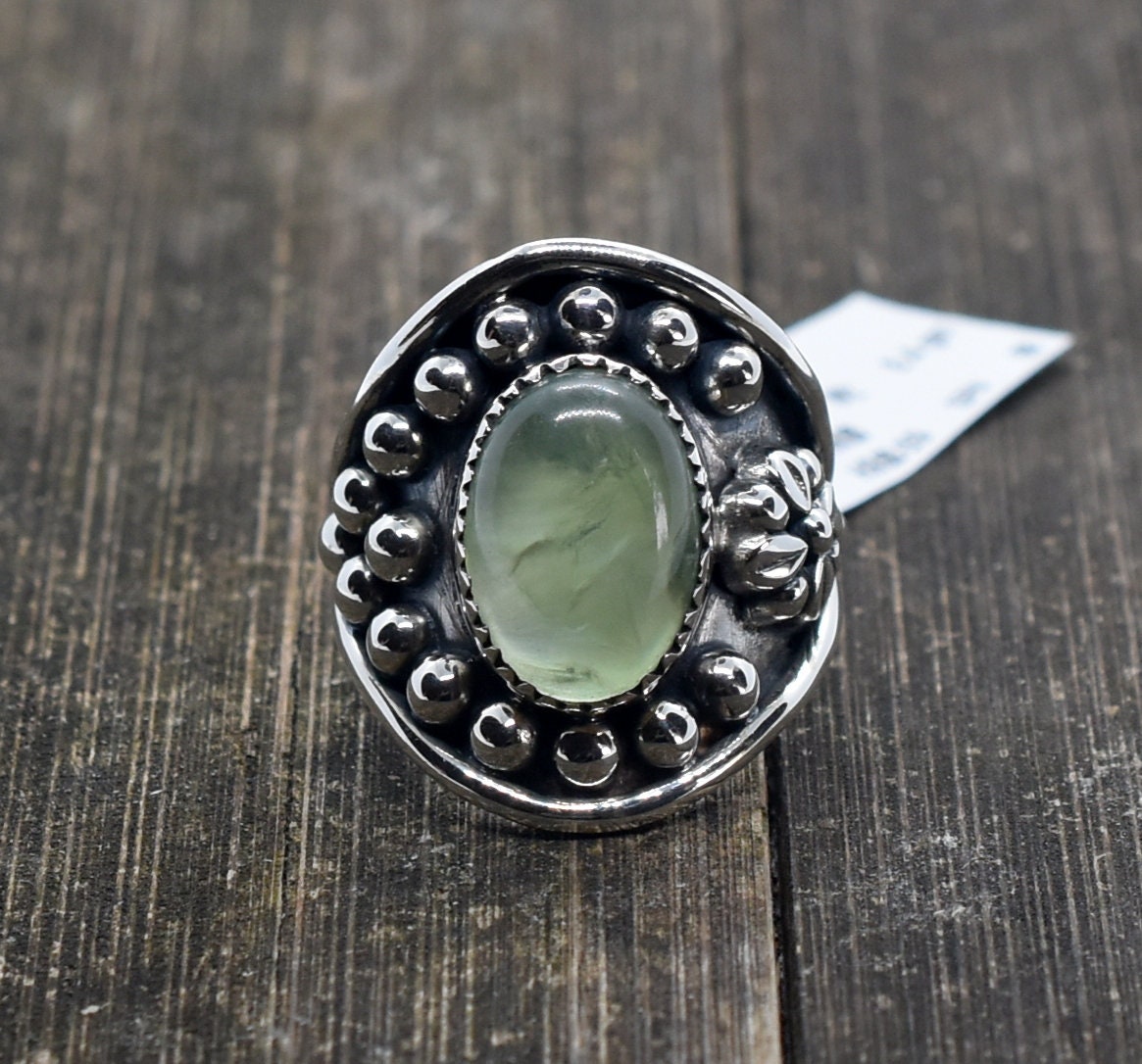 Prehnite 7.5 Us Ring, Sterling Silver , Handmade Ring, Statement Birthstone, Fashion Woman Mothers Day Gift #a 24