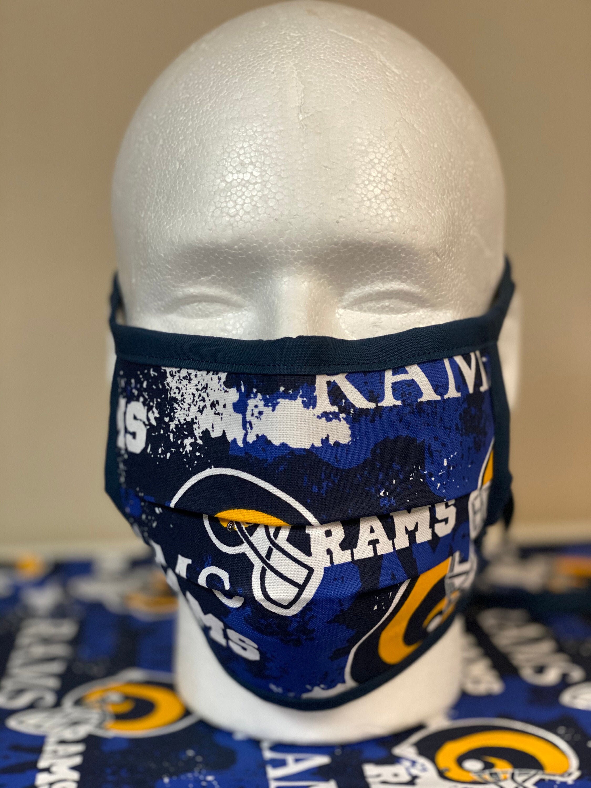 Rams Face Mask With Nose Wire | Tie Straps Washable Adults Facemask Kids Face Mask 3 Layers