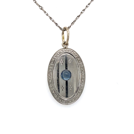 Vintage 14Kwg Solid White Gold Sapphire Pendant