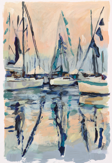 Sailboats At Sunset, Signed Print Of Original Acrylic Painting, By Kim Hovell