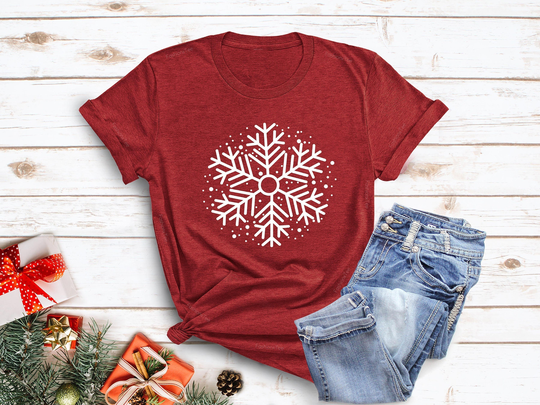 Snowflake Shirt, Silver Christmas Womens Party Cute Winter Shirt