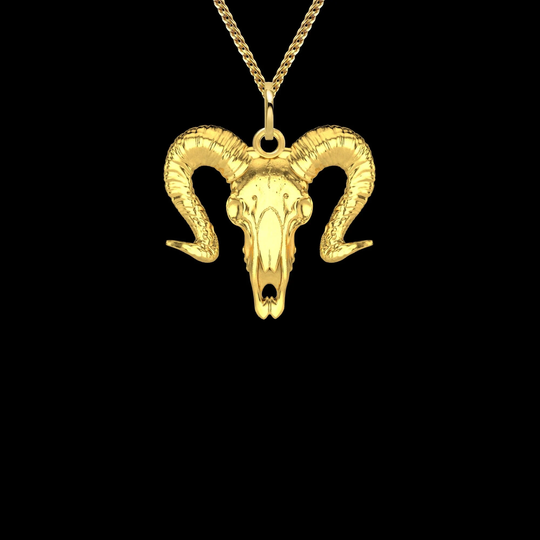 Ram Skull Head Pendant - 14K Solid Gold Animal Pendant, Jewelry