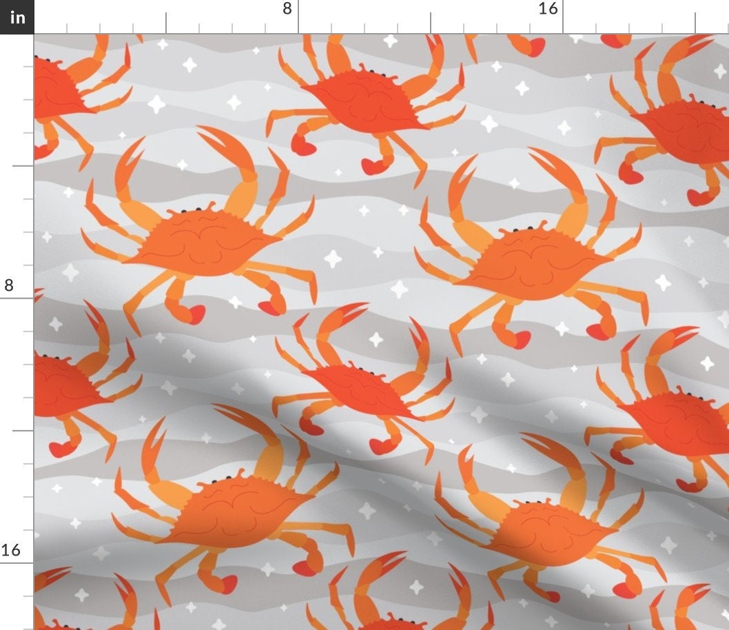 Crab Fabric - Just Cooked Crabs By Jesseesuem Beach Nautical Costal Seafood Grey Stripe Cotton The Yard With Spoonflower