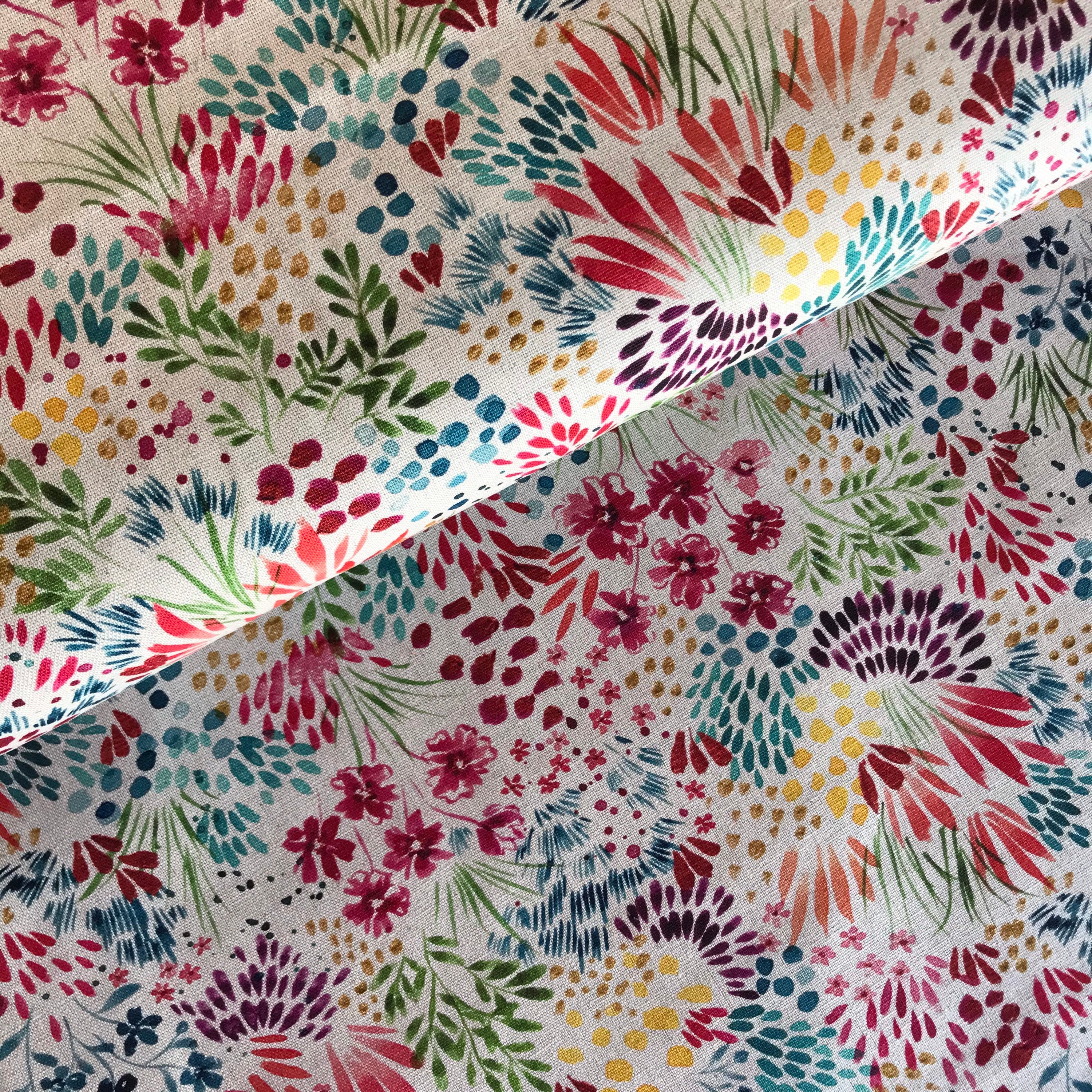 Meadow - Medium Weight Cotton Linen Blend Canvas 1/2 Yard Increments 44 Wide Moody Bloom Collection By Laura Muir For Moda
