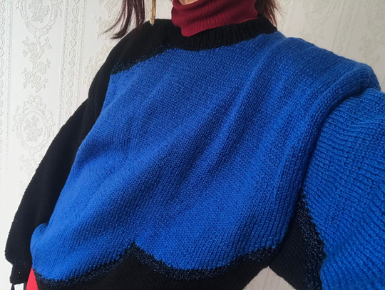 Vintage Unisex Contrast Black Wool Blend Pullover/ Jumper/ L - Xxl