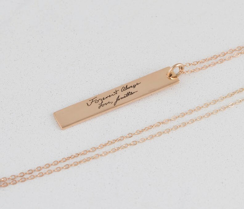 Actual Handwriting Vertical Bar Necklace - Signature Personalized Bridesmaid Gift