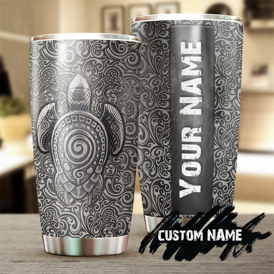 Sea Turtle Maori Metal Style Personalized Tumbler-Unique Tumbler-Birthday Christmas Gift For Lover