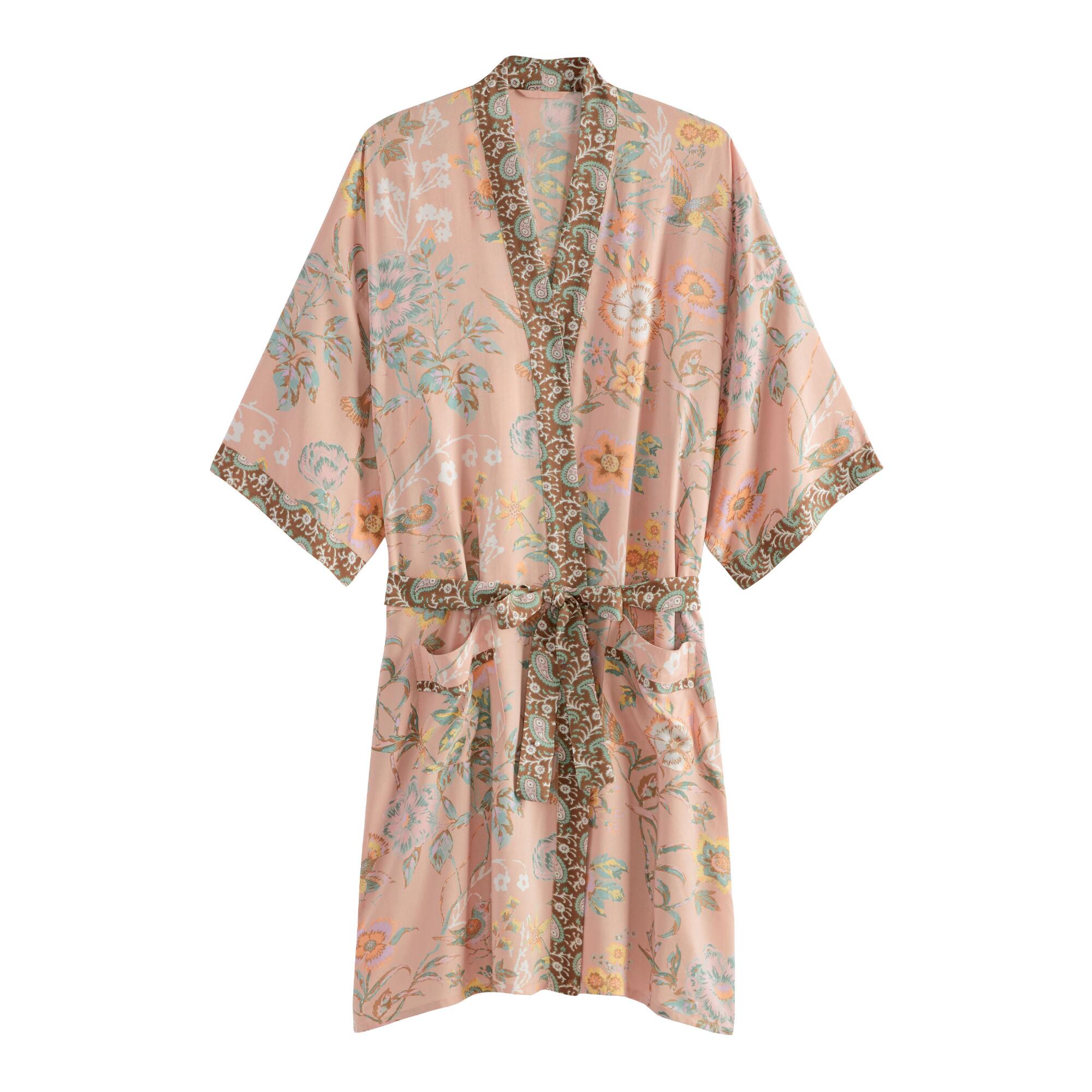 Pink Floral Bird Print Robe: Multi - Rayon by World Market