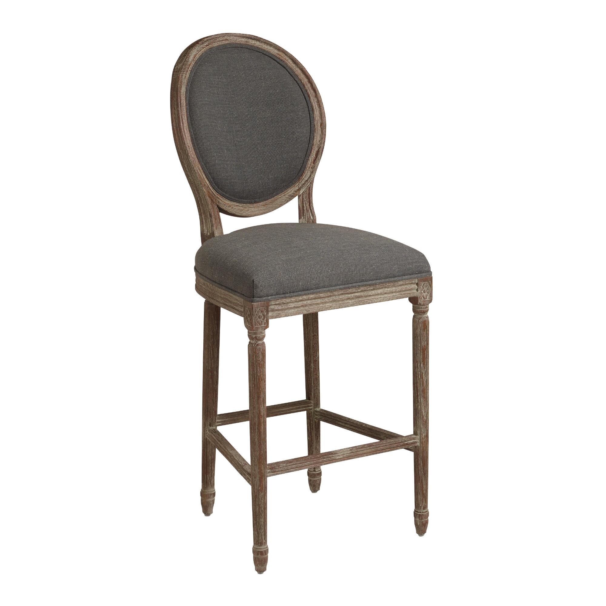 Round Back Paige Upholstered Barstool: Black - Fabric by World Market