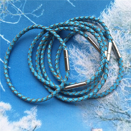 High Quality 5Pcs 7 Inch 3mm Blue Braided Genuine Leather Necklace Cords/Bracelet Cords With Silver Stainless Needle Clasps
