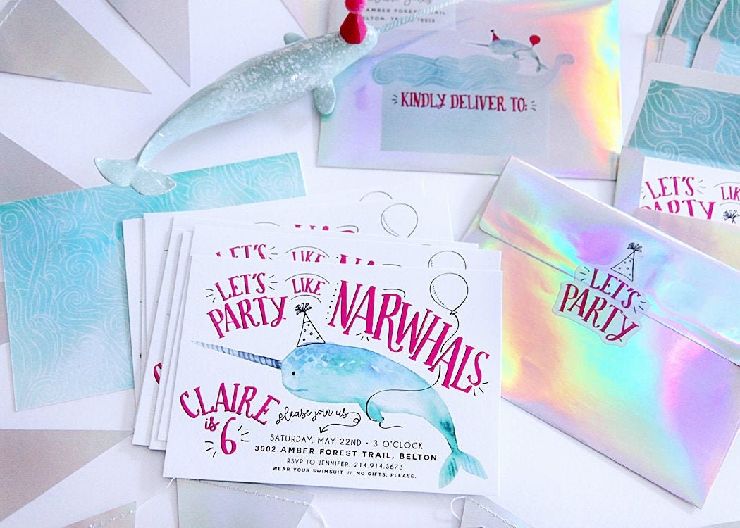 Printable Narwhal Invitation - Let's Party Like Narwhals Birthday Party Unicorn Of The Sea Nautical Ocean Customizable