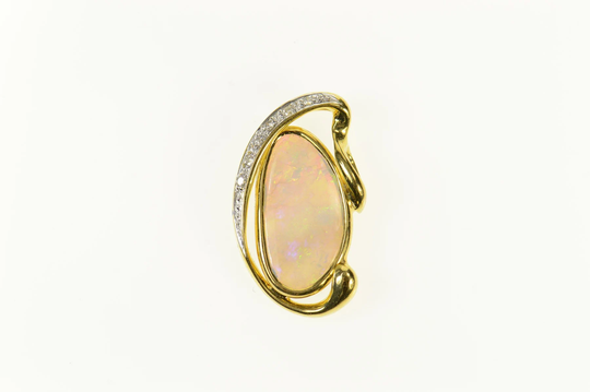 18K Natural Black Opal Diamond Inset Statement Pendant Yellow Gold