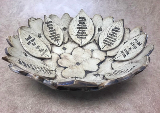 stoneware Handbuilt Scripture Dogwood Bowl